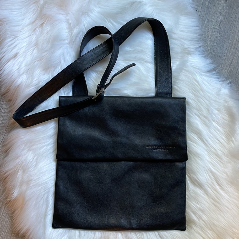 HESTER VAN EEGHEN Amsterdam Black Leather Foldable Messenger Bag Crossbody €399